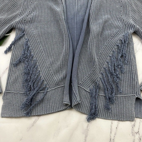 Sundance Open Front Cardigan Sweater Size S Light Blue Fringe Trim Chunky - Picture 5 of 12